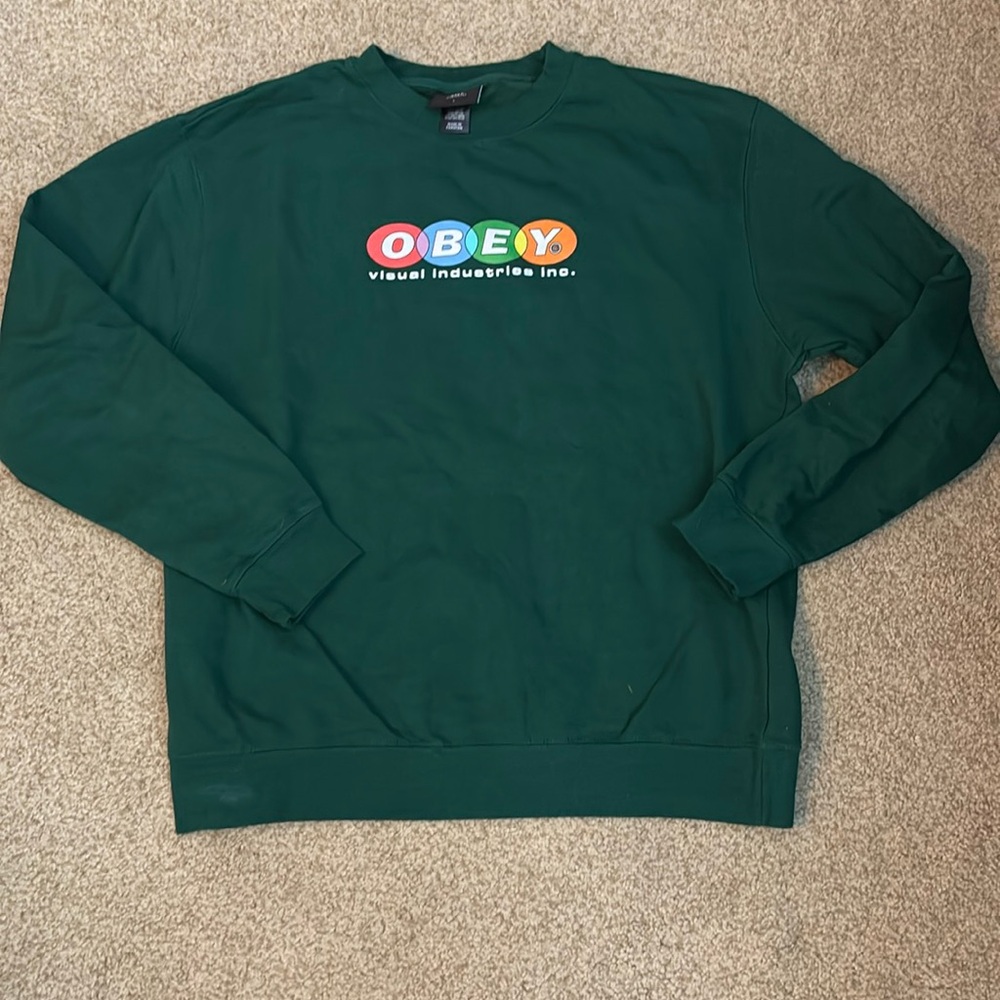 Obey Forest Green Sweatshirt with Colorful Logo